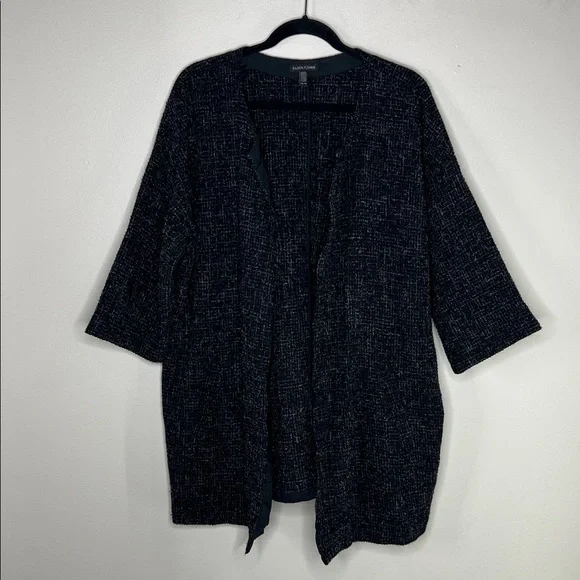 Eileen Fisher Briar Patch Black Wool open front 3/4 sleeve Jacket Blazer size XL - Picture 2 of 13